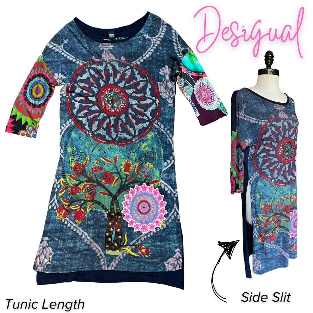 NWT Desigual Tunic Top Dress Boho Hippie Artsy Folksy FreeSpirit Earthy Mandala